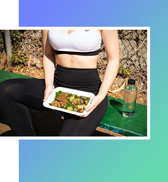 Women holding healthy food plate.