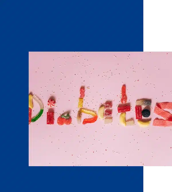 "Diabetes" spelled with candy and sugar.