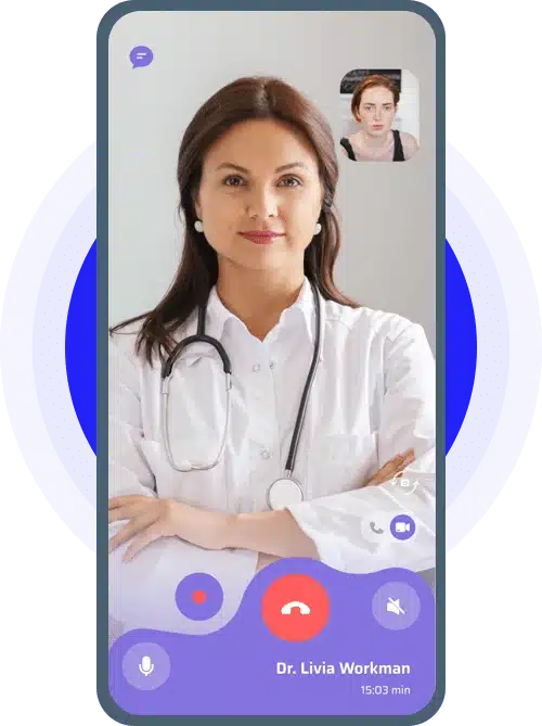 Doctor on a telemedicine video call.