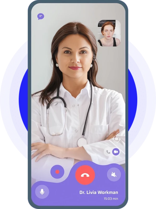 Doctor on a telemedicine video call.
